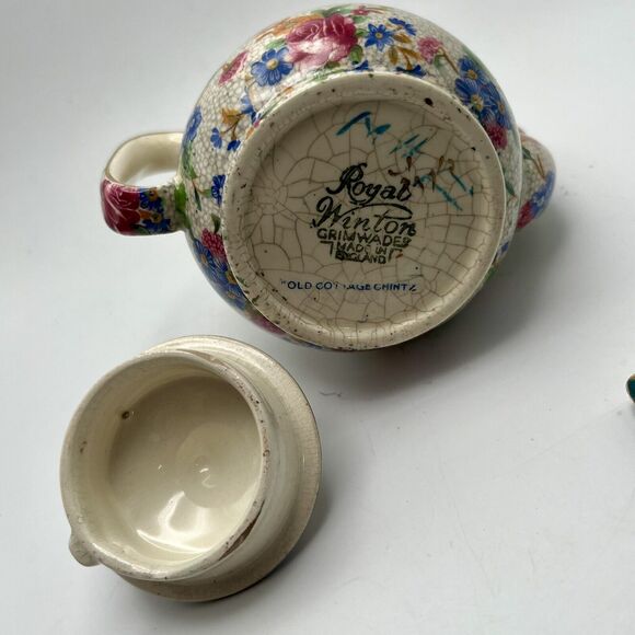 Vintage Royal Winton Teapot England Grimwades Old Cottage Chintz Pre 1960 1 Cup - Picture 6 of 16